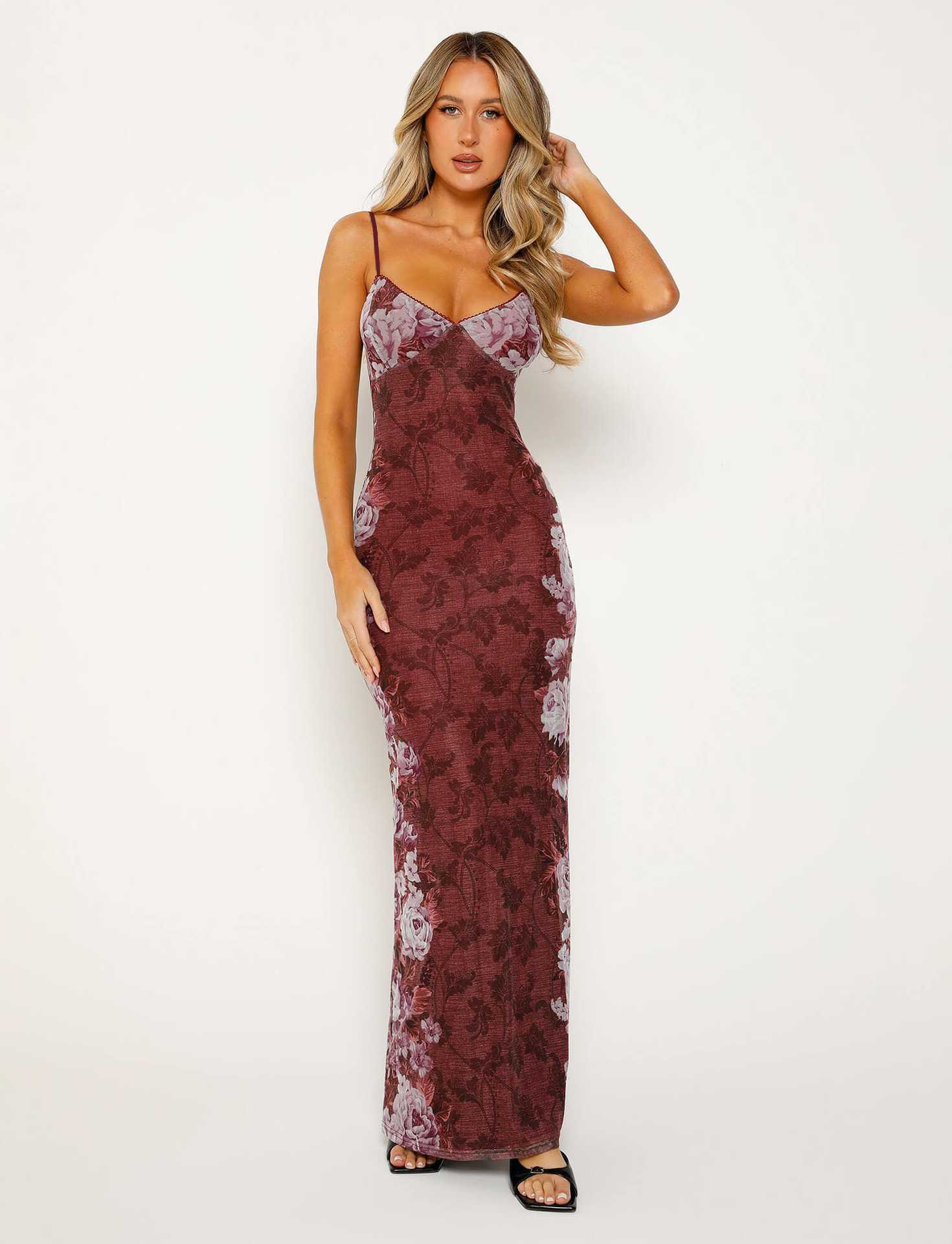 Vestido lencero Y2K floral ajustado para verano y playa