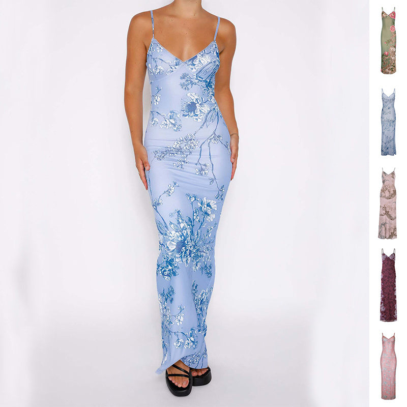 Vestido lencero Y2K floral ajustado para verano y playa